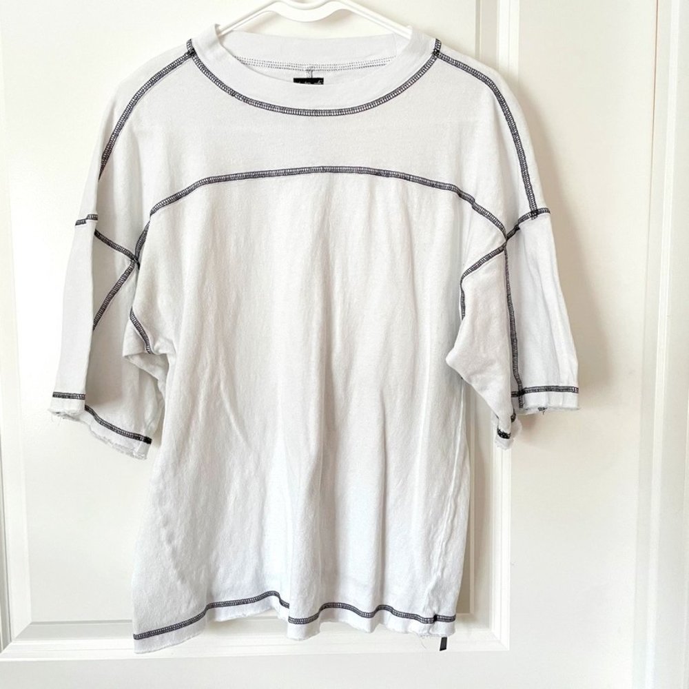 Womens White Contrast Stitch Short Sleeve Top